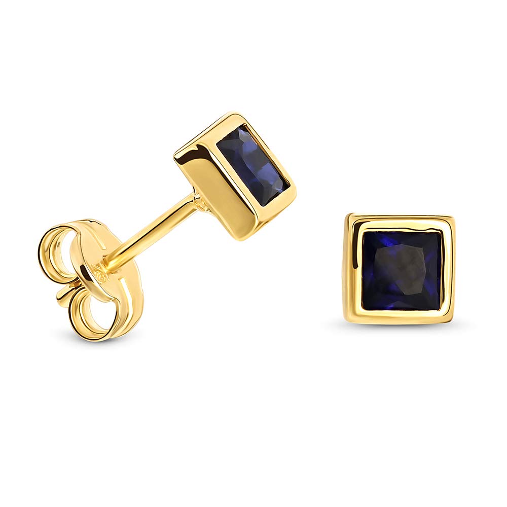 MIOREPendientes cuadrados para mujer en oro amarillo 375 de 9 quilates - oro blanco con rubí rojo - zafiro azul - esmeralda verde - delicados con la piel - hechos a mano - caja de regalo