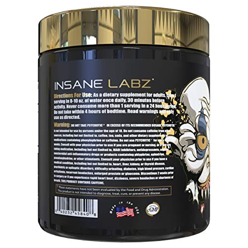 Image of Insane Labz Psychotic Gold, High Stimulant Pre Workout Powder, Extreme Lasting Energy Focus, Pumps and Endurance with Beta Alanine, DMAE Bitartrate, NO Booster (35 Servings, Blue Punch)
