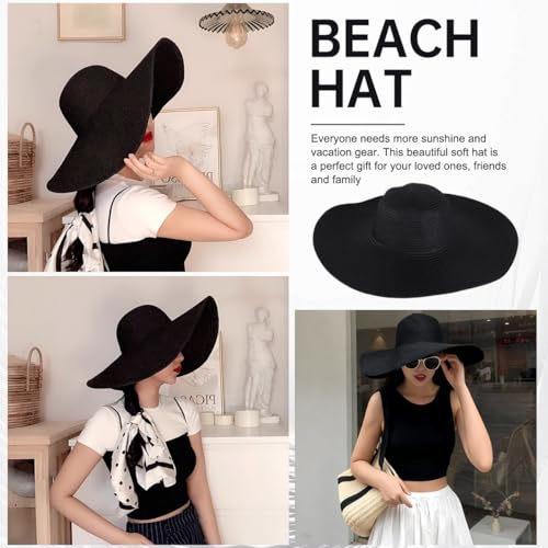 Sombrero de playa mujer ala ancha negro verano miniatura 4