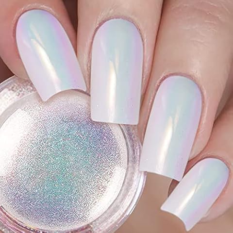 Pearl Chrome Nail Powder with Neon Rainbow Effect Cover