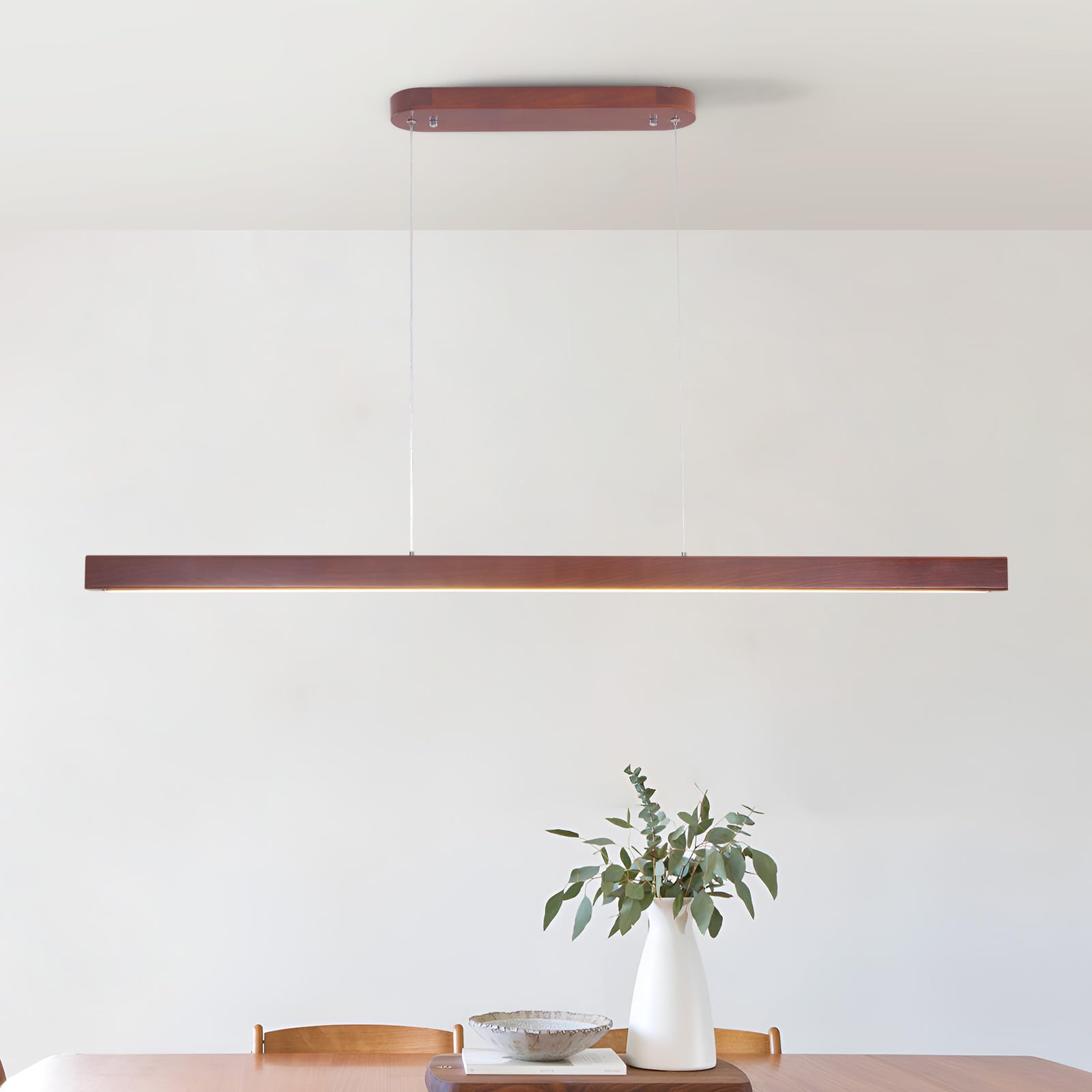 LED Lampadario Cucina Legno Dimmabile,115Cm Noce Lampadario Camera Da Letto Con Telecomando,Regolabile In Altezza Lampada,36W Moderno Lampadari Soggiorno Per Salotto Biliardo