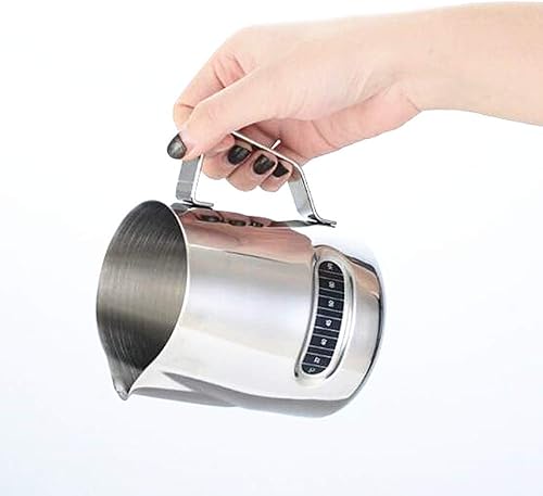 Miniatura 8 de Jarra de leche con termómetro integrado jarra de acero inoxidable para cremas temperatura expreso y vaporizador de 20 onzas 126 fl oz