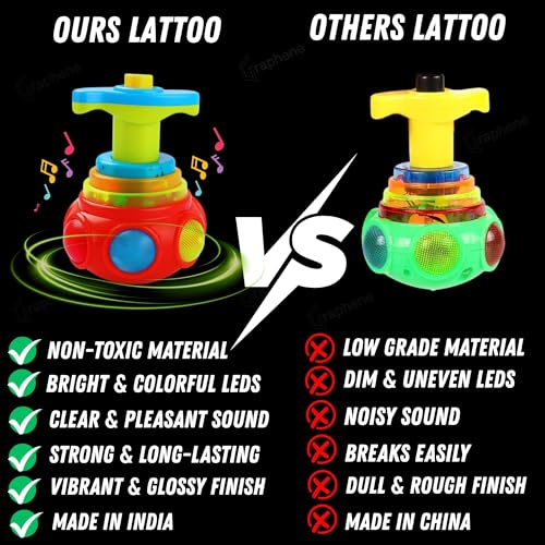 Image of GRAPHENE Spinning Top Gyro Magic Lattoo Toy Flashing Plastic Magic Spinner with LED Lights Music Attractive Toy Non-Toxic Safe Fidget Spinning Top Laser Toys for Kids 2-5 Years Beyblade