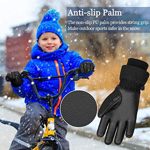 Cevapro Ski Gloves, Waterproof Snowboard Gloves Winter Warm Gloves Insulated Thermal Gloves for Skiing Skating Snowboarding Shoveling Under -30℉ (Kids Black, Kids L (8-10 Years Old)) - Thumbnail 2