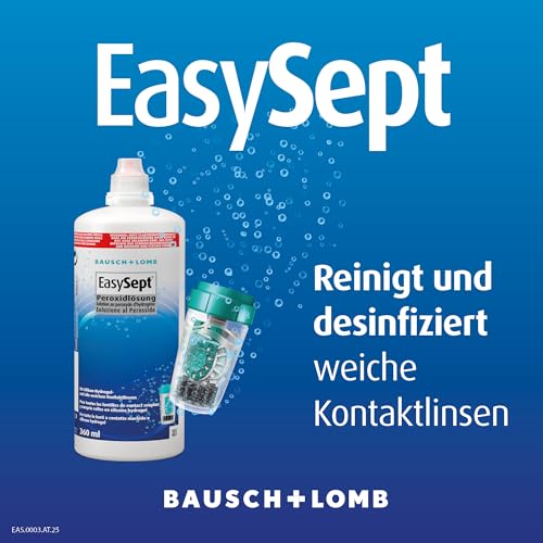 Bausch + Lomb EasySept Peroxidlösung - Kontaktlinsendesinfektions-Lösung für weiche Kontaktlinsen, Einstufen-Peroxidsystem mit Behälter, 3er Pack, 3 x 360 ml