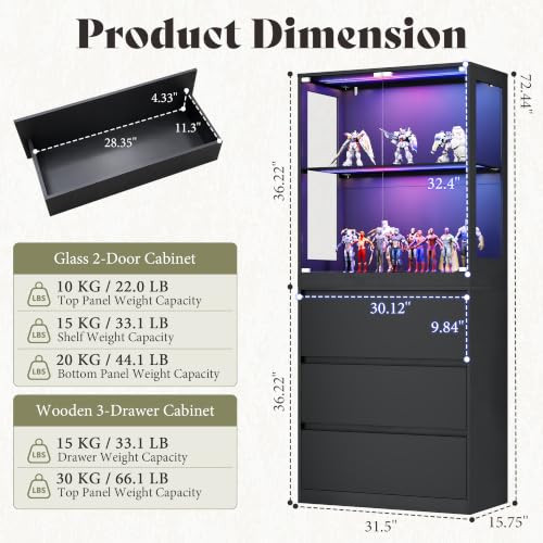 Image of AMERLIFE Modular DIY RGB Display Cabinet, 32 x 16 x 72.5 Inch