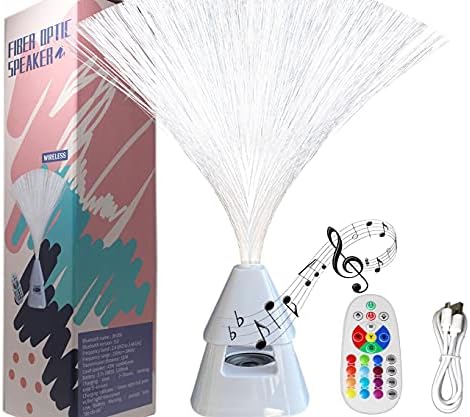 Fiber Optic Lamp Wireless Speaker with Remote Control LED Night Light Mood Light Fiber Optic Light Color Changing Build in Rechargeable Battery