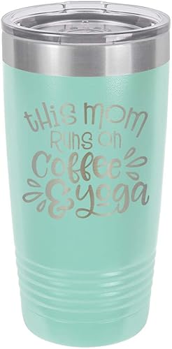 MOM COFFEE YOGA TEAL Vaso de bebida de 20 oz con pajita Taza de viaje grabada con láser con citas divertidas Comparar con Yeti Rambler Idea de