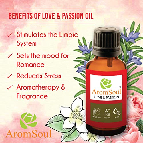 Image of Love and Passion Pure and Natural Aromatherapy Essential Oil Blend (30 ml) | Romance, Positivity, Relaxation, Diffuser, Bath & Massage | Rose, Geranium, Jasmine Clary Sage and Vetiver Oil