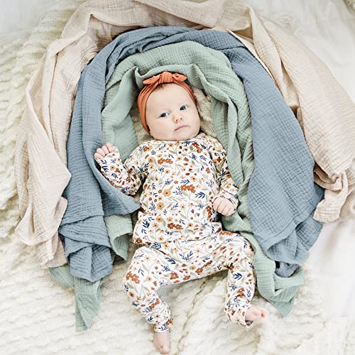 Image of Konssy 3 Pack Muslin Swaddle Blankets for Unisex, Newborn Receiving Blanket, Large 47 x 47 inches, Soft Breathable Muslin Baby Swaddles for Boys & Girls