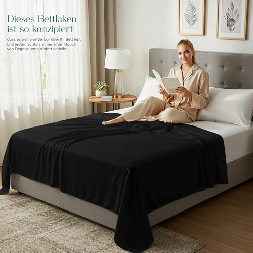 Utopia Bedding - Bettlaken ohne Gummizug 270x290cm - Oeko-TEX Zertifiziert - Weich Gebürstetes Polyester - Mikrofaser Flaches Laken – Schwarz
