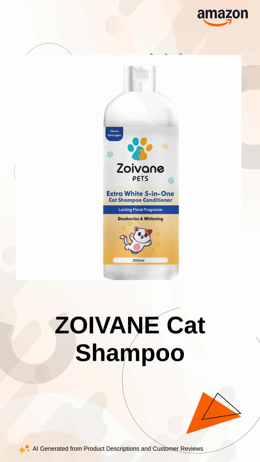 ZOIVANE 5 in 1 Extra White Cat Shampoo with Conditioner (200ml