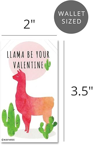 Miniatura 6 de Juego de 24 tarjetas para San Valentín, tamaño 2" x 3.5", diseños de llama, perezoso, narval y tiburón, de Nerdy Words
