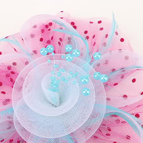 Image of DRESHOW Fascinators Hat Flower Mesh Ribbons Feathers on a Headband and a Clip Tea Party Headwear for Girls and Women
