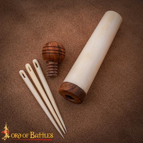Image of Lord of Battles Genuine Bone Needle Holder Durable Sewing Tool Organizer Medieval Needles Storage Case for Sewing, Embroidery & Crafting Needles Storage (Bone Holder with Needles)
