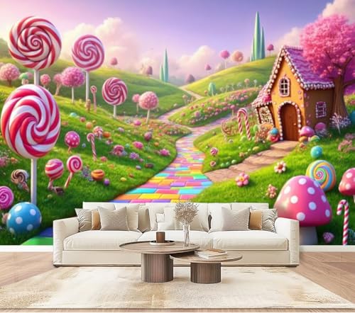 Wall Mural Peel & Stick Whimsical Candy Land Landscape Gingerbread