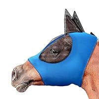 Anti-Fliegen-Pferdemaske, Fliegenmaske Pferd UV Schutz, Super-fit Pferdefliegenmaske, Pferd Fliegenmaske mit Ohrenschutz(Blau)