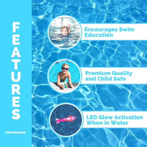 Swimline Original 3-Pack Diving Toys Led Light-Up Glowing Fun Torpedo Turbos Catch The Fish Retrieval Game For Swimming Pool & Bath Tub For Kids Multi Color Flashing Underwater Dive Practice Learn #TOP2