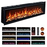 Valine Fires Recessed Electric Freestanding Fireplace UltraSlim Heater 60"/152cm, Wall-Mounted Fireplace for Media Wall, Electric Fire with 15 LED Flame Colours, Wifi/Alexa Remote Control, 900W/1800W