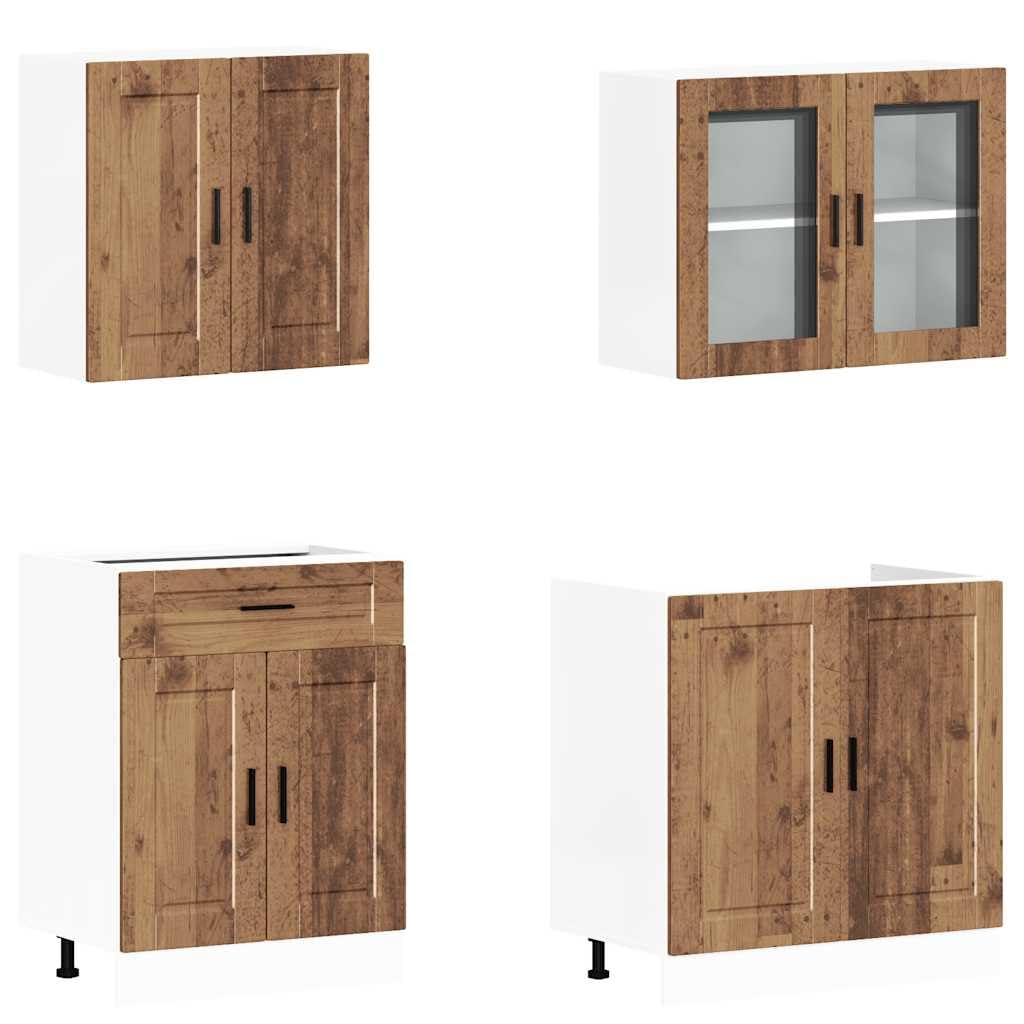 4-TLG. Küchenschrank-Set Holzwerkstoff, Küchenzeile Einbauküche, Schrank-Set, Unterschrank, Küchenschrank, Hängeschrank,Altholz