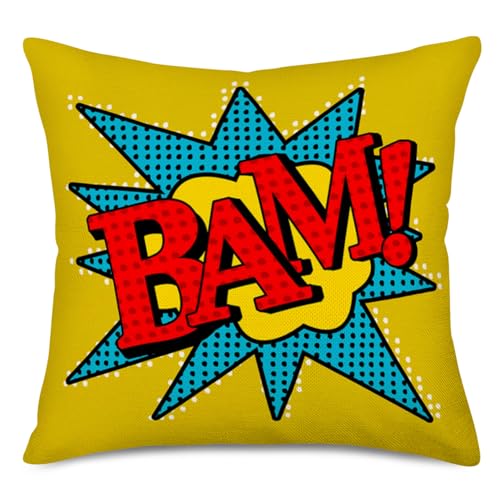 Easternproject Super Hero Quote Throw Pillow Case Cushion Cover Exclamation Pattern Decorative Square 18x18 Inch Pillowcase Best Gift (Bam!)