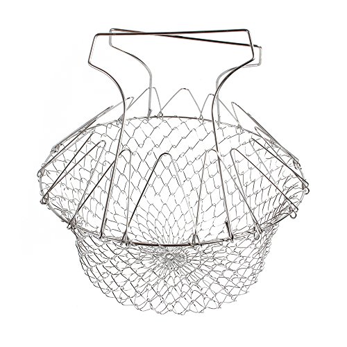 Foldable Steam Rinse Deep Fry Magic Basket Mesh Basket Strainer Net Kitchen Cooking Tool Stainless Steel Colander 1 1 Silver