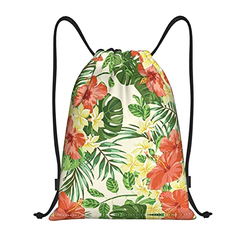 KIDINN Hojas Tropicales Y Flores Imprimer Sacs à cordon,Sac à cordon réglable, noir, Small