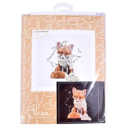 Image of Thea Gouverneur - Counted Cross Stitch Kit - Hey There Foxy Lady - Aida Black - 16 Count - Embroidery Kit for Adults - DMC Embroidery Threads and Other Cross Stitch Supplies Included - 744.05
