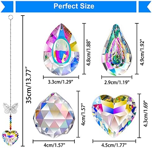 MerryNine 4 PCS Crystal Sunshine Catcher Colorful Heart/ pipa/ Longan/ Crystal Prism Ball+Butterfly Pendant windowsill Rainbow Hanging for Home Garden Window Car Decoration Christmas Tree Decoration