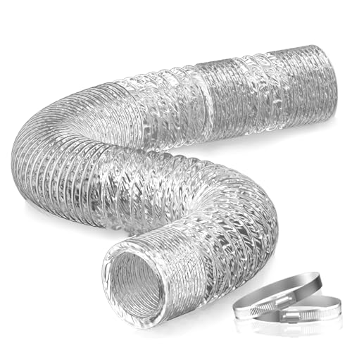 Hon&Guan Double Aluminium Foil Ventilation Ducting with 2 Clamps - Air Duct Flexible Hose for Universal Tumble Drier, Cooker Hood, Extractor Fan, Hydroponics Grow Room 150mm*3m Silver