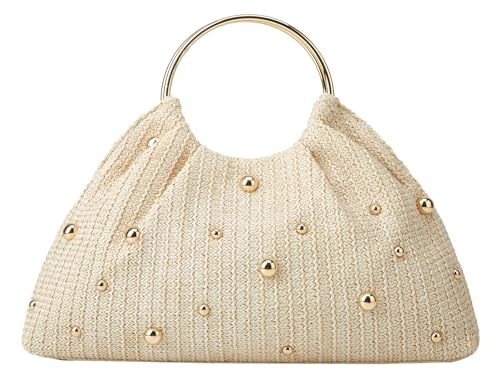 Straw Woven Beach Bag 2026 Summer Beaded Top Handle Handbag