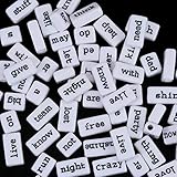 Craft Making Shop 100 Grams Acrylic Phrase Beads White with Black Letters 10mm with 3.1mm Hole Randomly Mixed Word Beads