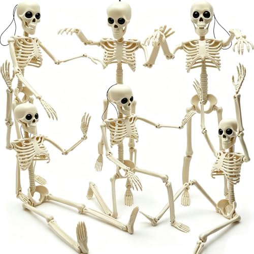 6PCS Skeleton Halloween Decorations, 16in Full Body Poseable Small Skeleton