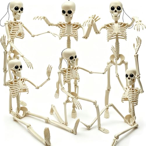 6PCS Skeleton Halloween Decorations, 16in Full Body Poseable Small Skeleton