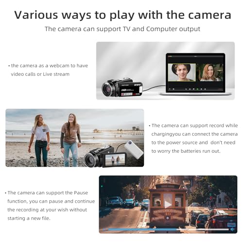 ORDRO B320 1080P 30FPS Video Camera Recorder, Full HD 30MP 18X Digital Zoom Camcorder, YouTube Vlogging Camera Infrared Night Vision, 3.0 Inch Flip Screen, 2 Batteries, Remote Control (Black) by ORDRO - Image 6