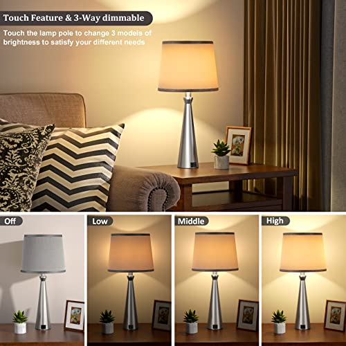 Table Lamps For Living Room Set Of 2 - Nightstand Bedroom Lamp With Usb C Usb-A Charging Port Grey, Dimmable Bedside Touch Lamp For Master Bedroom, Large End Side Table Lamp For Guest/Dinning/Room #TOP1