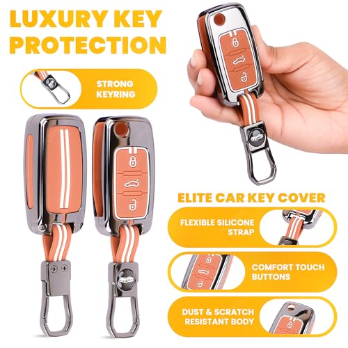 Image of Coll of Fest Premium Metal Key Cover Compatible with Volkswagen Polo | Vento | Jetta | Ameo | Passat | Skoda Rapid | Laura | Superb | Octavia | Fabia | Yeti | 3-Button Smart Flip Key