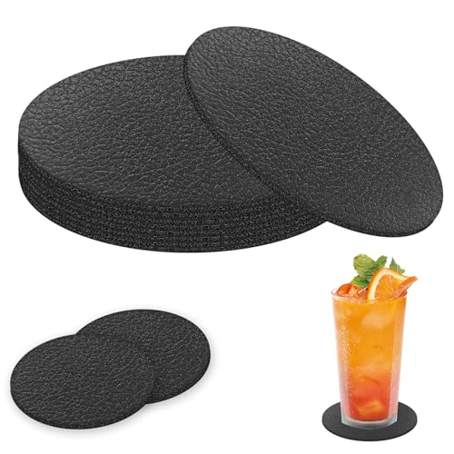 xiaoxianxian Untersetzer Gläser 10er Set, Doppelseitigen Glasuntersetzer, Getränkeuntersetzer rutschfest, Lederoptik Untersetzer für Zuhause, Büro, Bar und Restaurant (Schwarz)