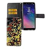 König Design Handyhülle Kompatibel mit Samsung Galaxy A6 Plus (2018) Handytasche Schutzhülle Tasche Flip Case mit Kreditkartenfächern - Camouflage Bundeswehr