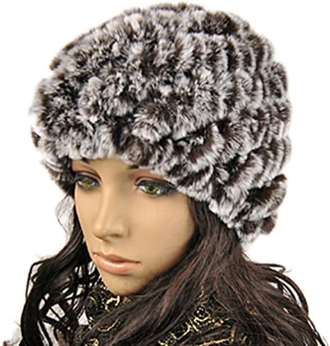 MMFur Women Men Real Rex Rabbit Fur Knit Warm Hat Winter Brown Apparel