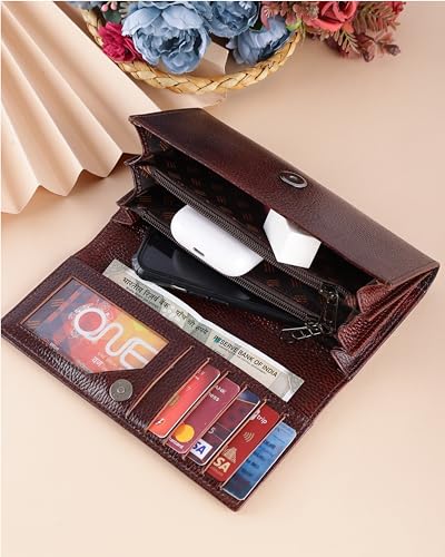 Image of Steve Jhonson Leather Wallet for Women - Mini Hand Purse with Card Holder - Women Stylish Clutch - Cute Mini Ladies Wallet for Daily Use - Fancy Ladies Purse with Slim Design (Brown)