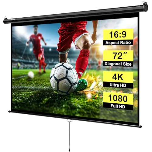 Image of VIVOHOME 72 Inch 16:9 Pull Down Projector Screen, Black | Manual Retractable 4K Projection Screen for Home Theater, Roll Up ALR Movie Screen for Ceiling and Wall Mount