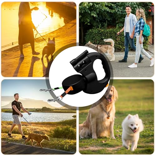 Hundeleine, aufrollbar, doppelte Leine für 2 Hunde, aufrollbar, ausziehbar, 3 m, 360 °, ohne Verheddern, für mittelgroße und große Hunde