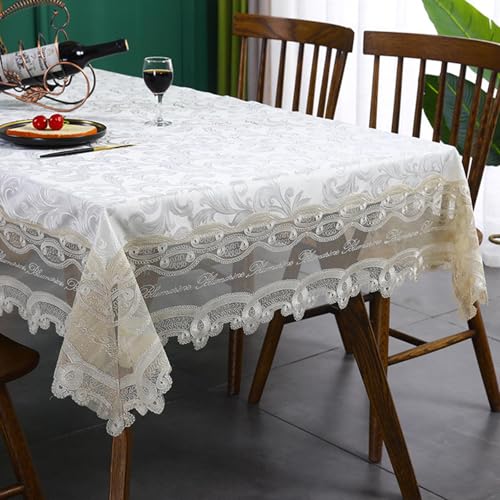 Nappe de luxe rectangulaire blanche en dentelle patchwork pour table beige 150x300