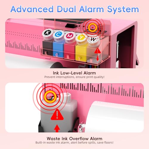 Image of DSV A3 F1080 DTF Printer (XP600 Gen2)-24 /7 Auto-Maintenance&Printhead with Moisturizing Fluid, Anti-Clog, 2X Speed vs L1800 /R1390,White Ink Circulation,2-Year Ink (Pink, Printer+Oven+Laptop)