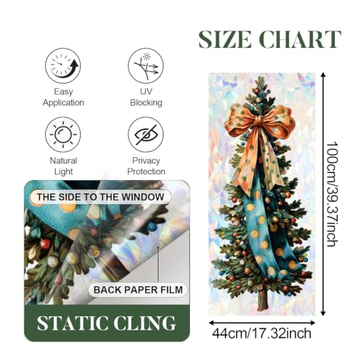 Image of Christmas Tree Polkadot Bow Holographic Window Film 17.32x39.37in