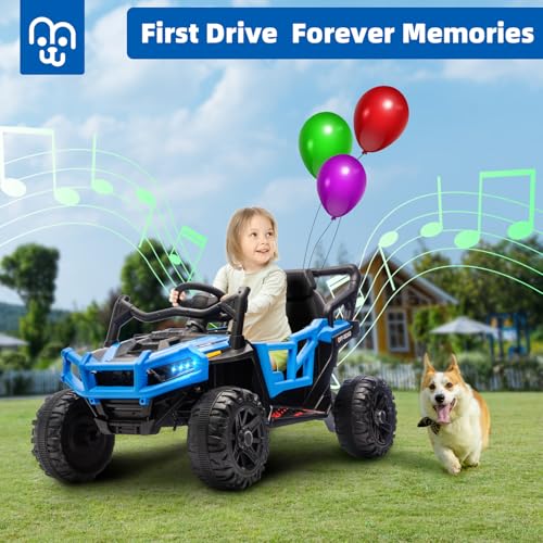 MINIATURE MOTORS 12V Kids Ride on Truck Car with Remote Control, Electric Off-Road UTV for Toddlers, Bluetooth Music, Suspension System Safety Belt, Electric Vehicles Gift for Boys & Girls-Blue