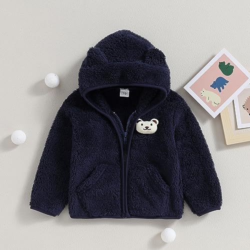 Meiweileya Baby Girl Boy Fleece Zip Up Hoodie Bear Ears Fuzzy Jacket Hooded Teddy Coat Winter Shacket Warm Outwear Cardigan2