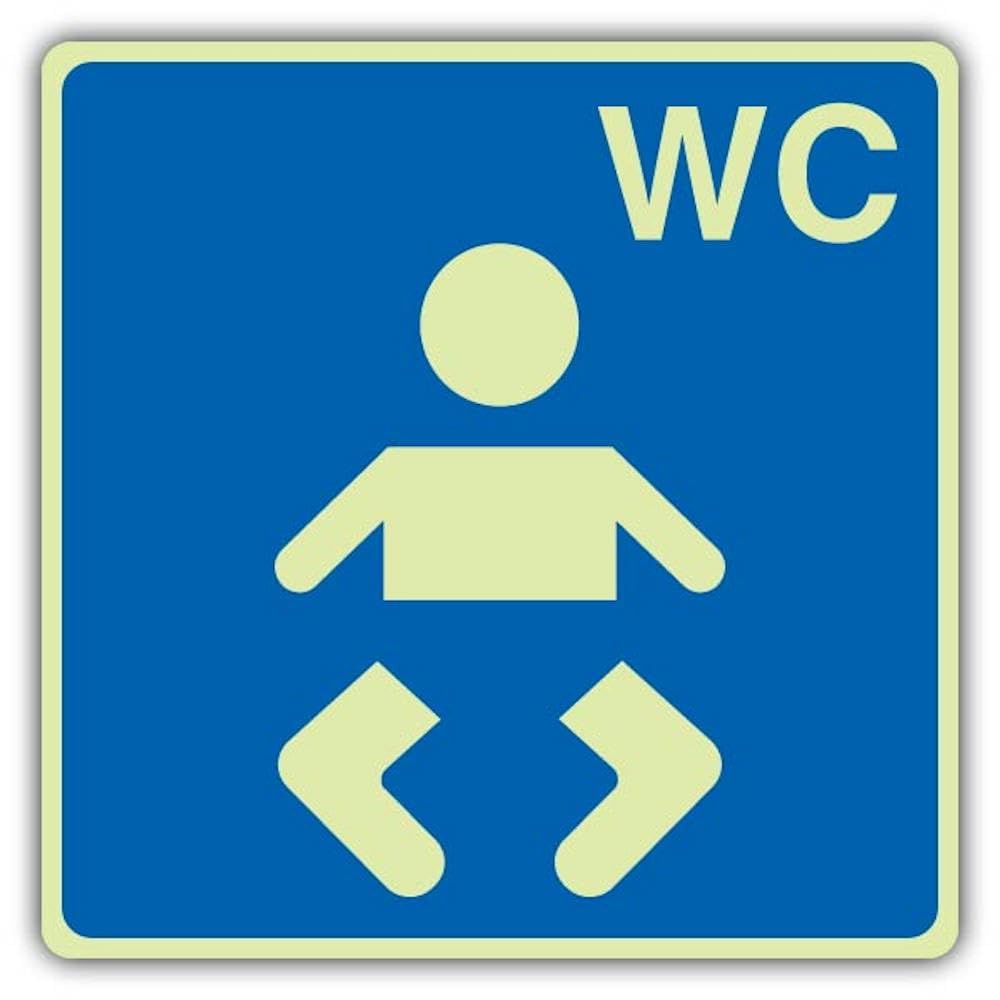 V Safety Warnschild "Baby Change WC", leuchtet im Dunkeln, Symbolformat, 450 x 450 mm, aus dreifach leuchtendem, starrem Kunststoff, hergestellt in Großbritannien