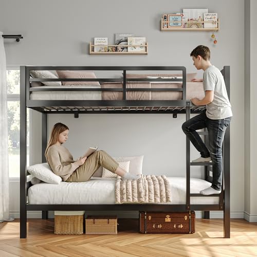 Image of iPormis Metal Bunk Bed Twin Over Twin, Heavy Duty Bunk with High Guardrail and Safety Entrance Design, Under-Bed Storage Space, Easy Assembly, Noise Free, Black